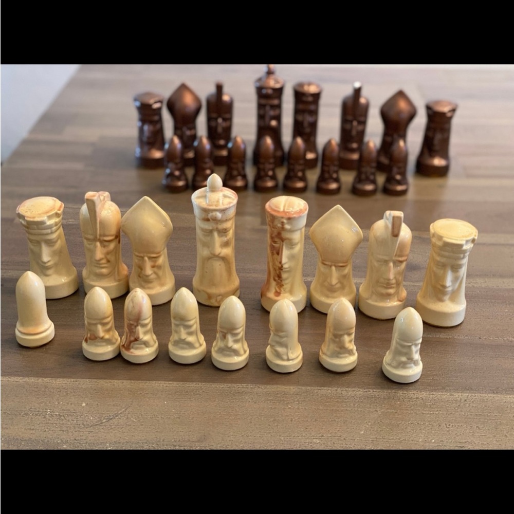 Vintage Large Ceramic Chess Set Complete Set of 32 Pieces No Board